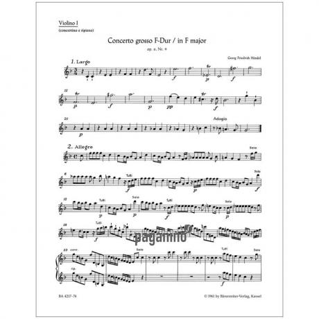 Händel, G. F.: Concerto grosso Op. 6/9 HWV 327 F-Dur – Stimmen viool 1 (solo)